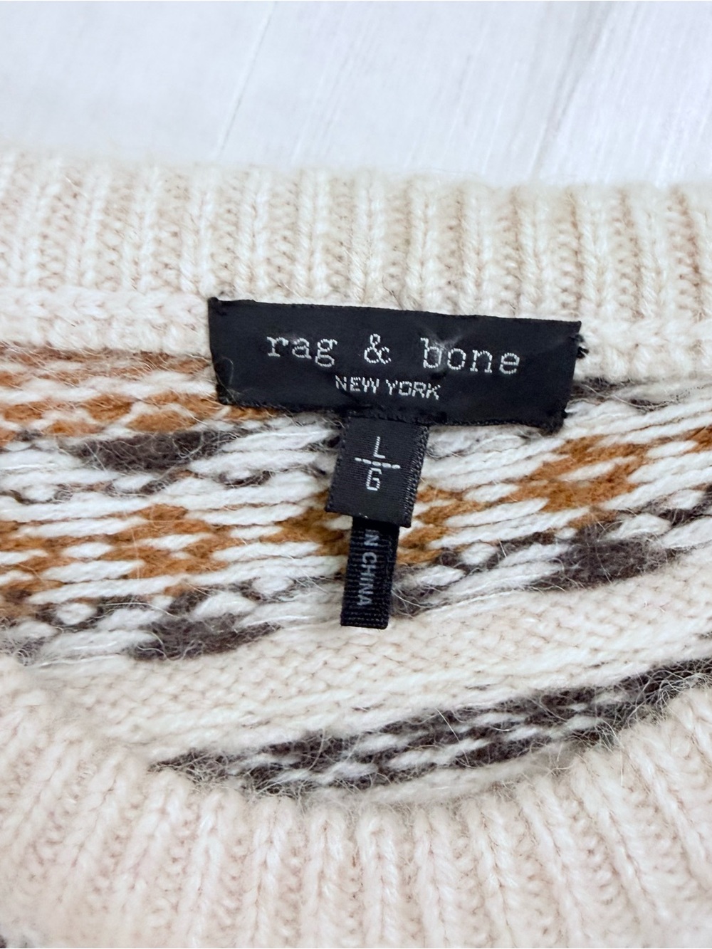 rag & bone fair isle Beige Textured wool fall Knit Sleeveless Crop Top vest - Picture 3 of 5